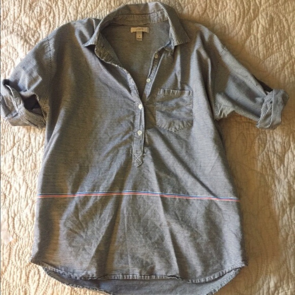 JCrew striped Popover cotton blouse